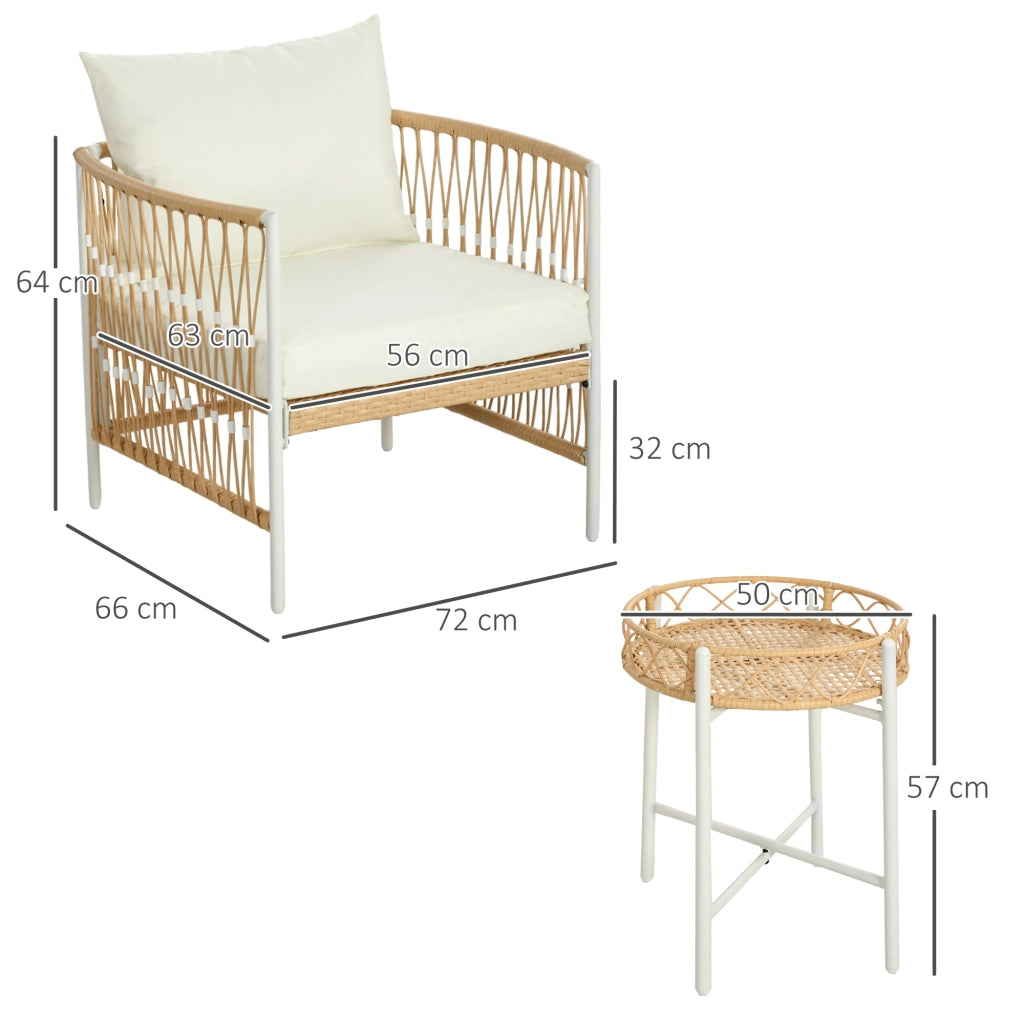 Set da Giardino 3 Pezzi in Rattan con Tavolino e Cuscini ¨C zephmum ¨C Giallo