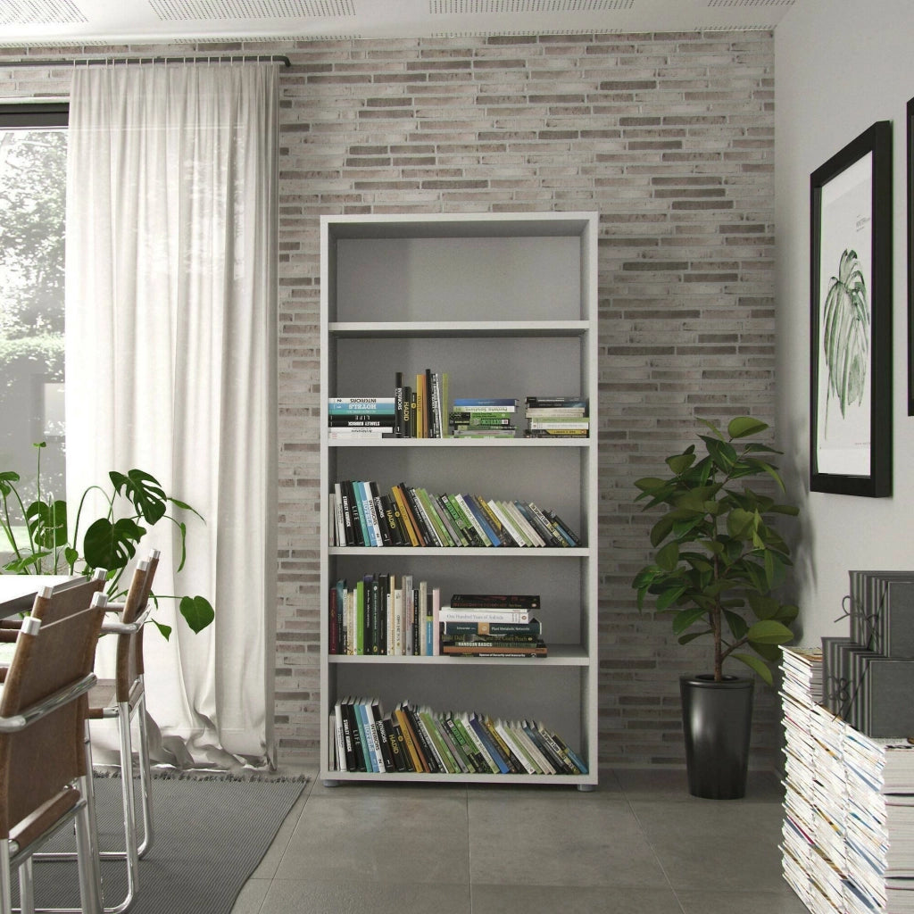 Libreria Apice, Scaffale da ufficio, Mobile portalibri, Biblioteca, 89x40 h186 cm, Bianco
