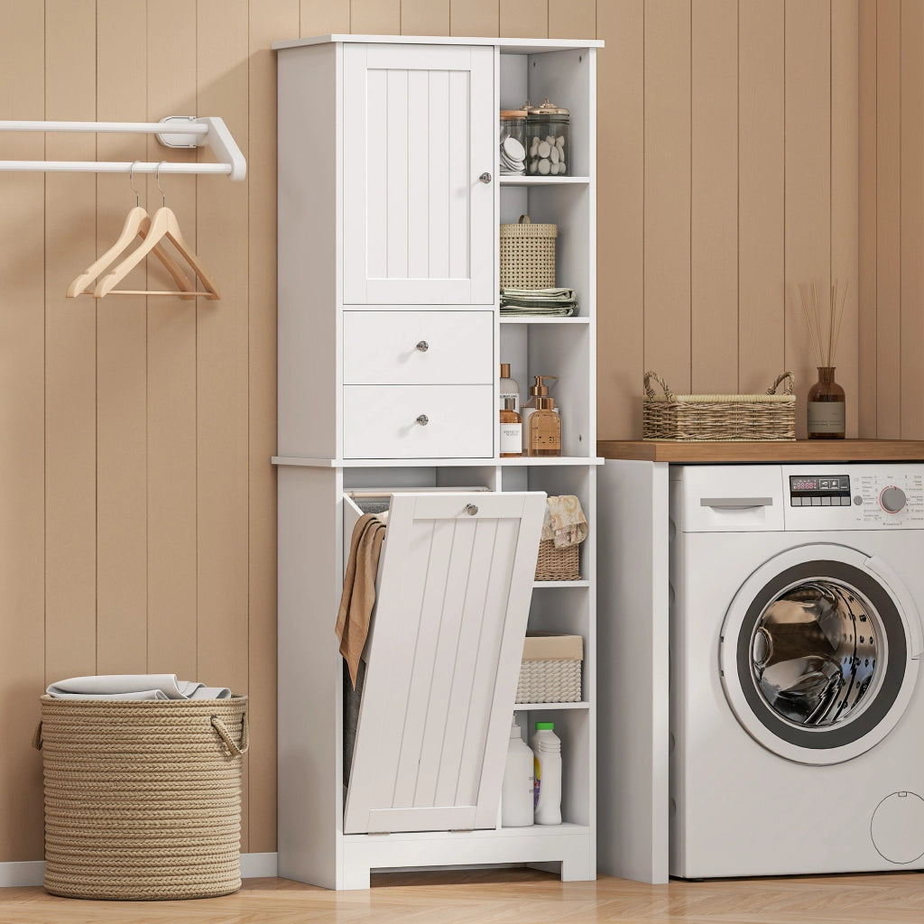 Armadietto da Bagno con Cassetti e Cesto Inclinabile ¨C Zephmum ¨C Bianco