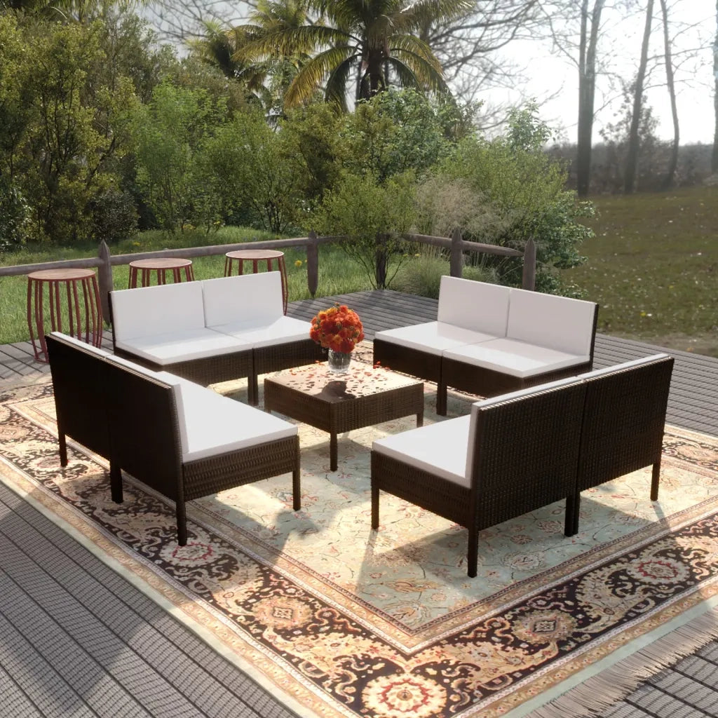 Set Divani da Giardino 9 pz con Cuscini in Polyrattan Nero cod mxl 41935