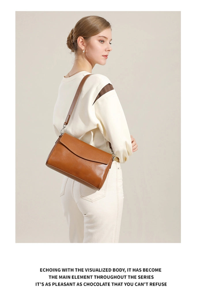 Borsa a tracolla da donna in vera pelle marrone
