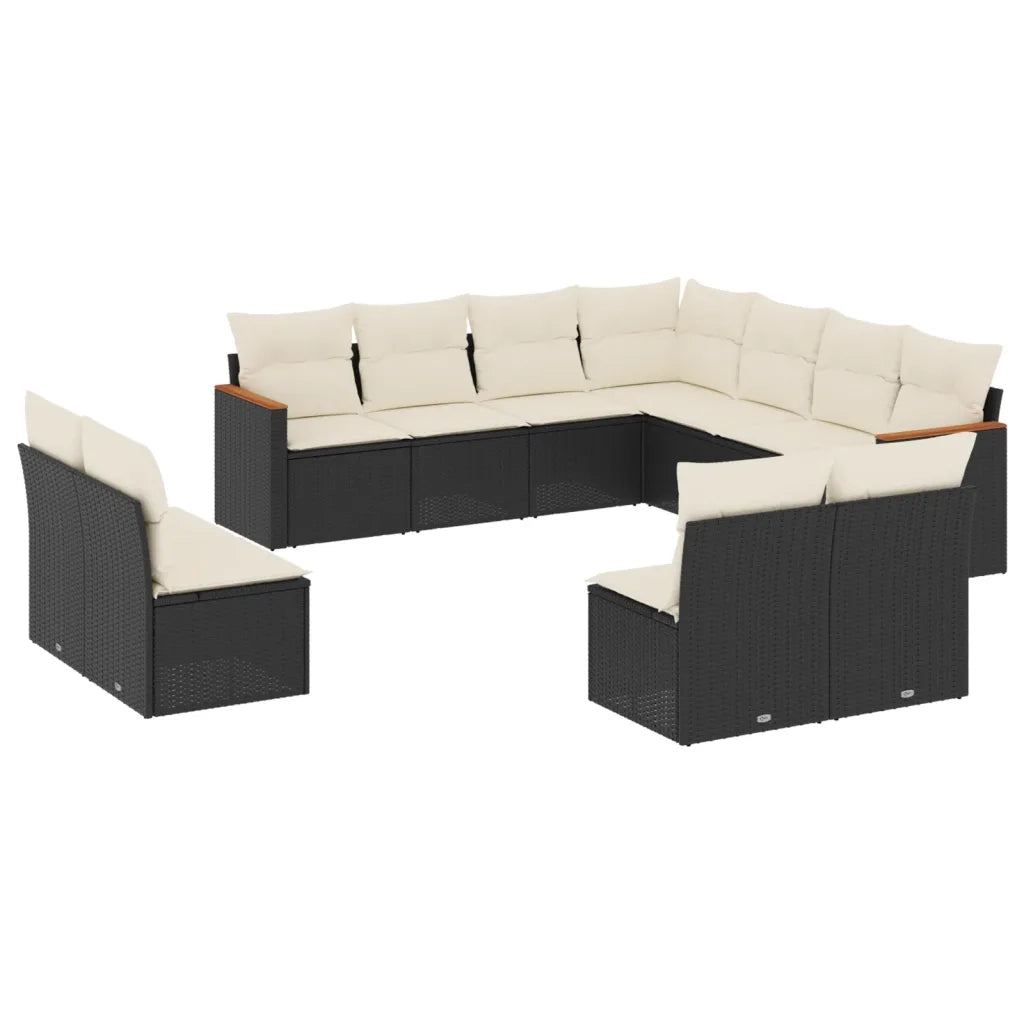 Set Divani da Giardino 11 pz con Cuscini in Polyrattan Nero 3226084