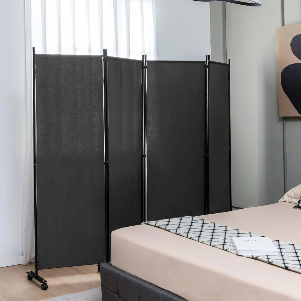 Divisorio Paravento con Ruote 4 pezzi, Divisorio da Parete in Ferro, Protezione Privata per Camera da Letto, Ufficio，224 x 172 cm，4 Colori