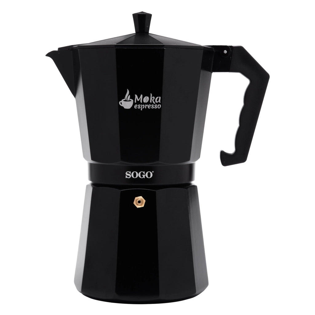 Caffettiera moka 12 tazze in alluminio nero per induzione gas e vetroceramica, manico ergonomico per espresso - Sogo