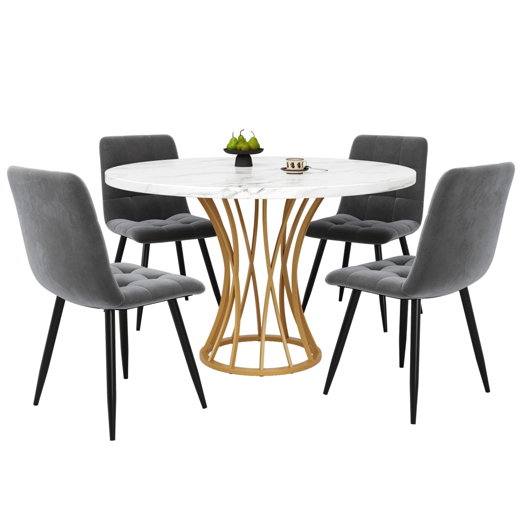 Tavolo da pranzo rotondo con 4 sedie, stile moderno, struttura in metallo, piano in MDF, per cucina e sala da pranzo