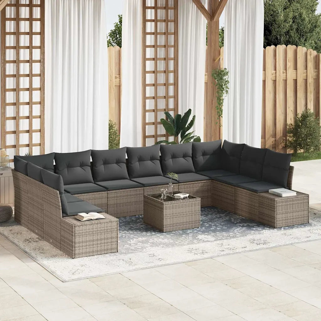 Set Divano da Giardino con cuscino 10 pcs Grigio Polyrattan 3355918