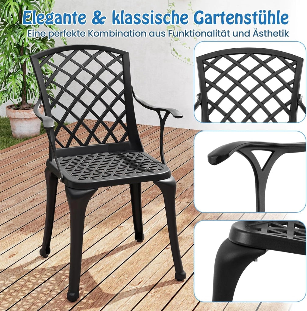 Set di 2 Sedie da Giardino, da Bistrò, in Alluminio Pressofuso, Sedie a Mosaico in Ferro con Schienali e Braccioli, da Giardino, Stile Anticato, Portata Fino a 110 kg