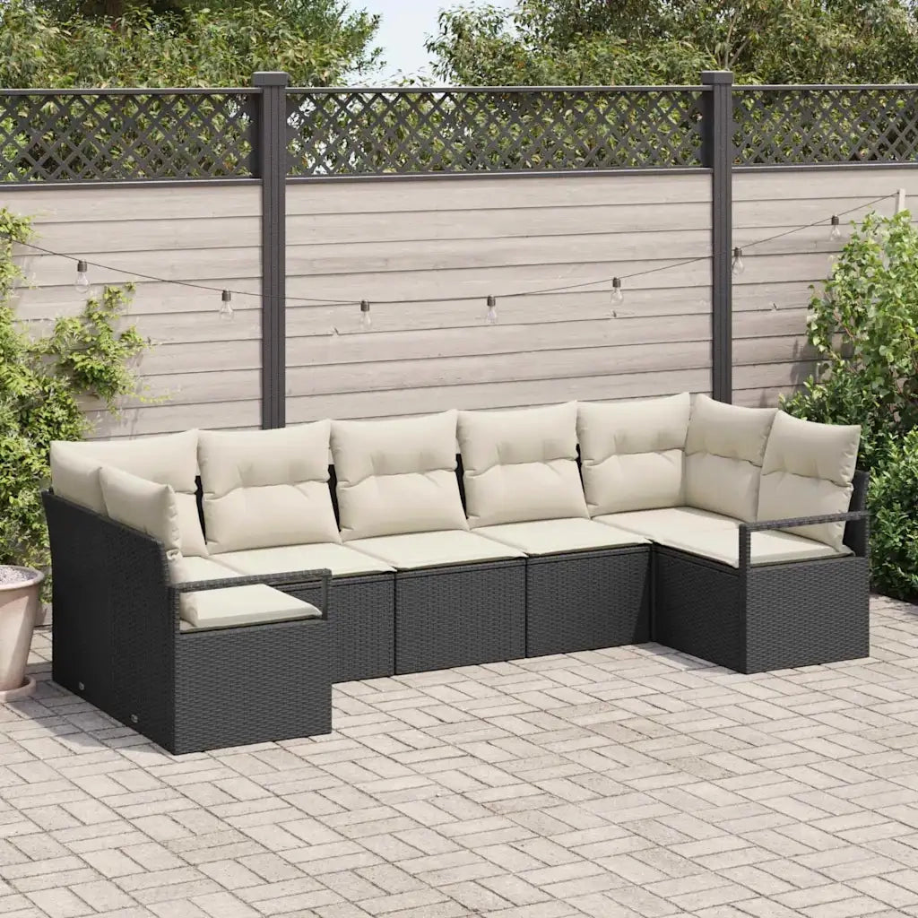 Set di divani con cuscino 7 pcs Nero polyrattan