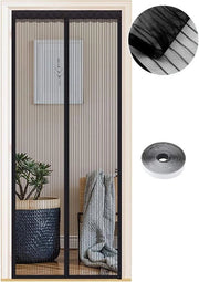Porta schermo magnetico per finestre - 120 x 230 cm - Rete per zanzare per balcone, sottotetto, terrazza - Chiusura automatica - Senza foratura - Tendina con strisce nere, porta schermo