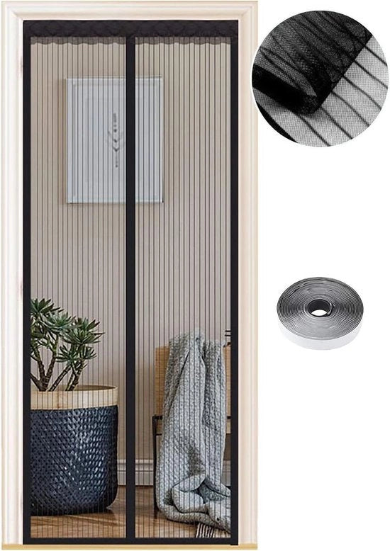Porta schermo magnetico per finestre - 120 x 230 cm - Rete per zanzare per balcone, sottotetto, terrazza - Chiusura automatica - Senza foratura - Tendina con strisce nere, porta schermo