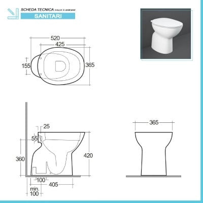 Sanitari tradizionali Rimless Morning scarico a terra e sedile originale