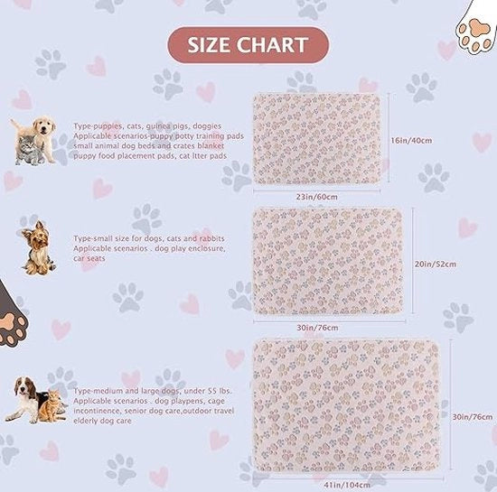 Set di 6 coperte di flanella morbide e calde per animali domestici - Coperte di flanella con impronta di zampe per cani e gatti piccoli e medi (60 x 40 cm)