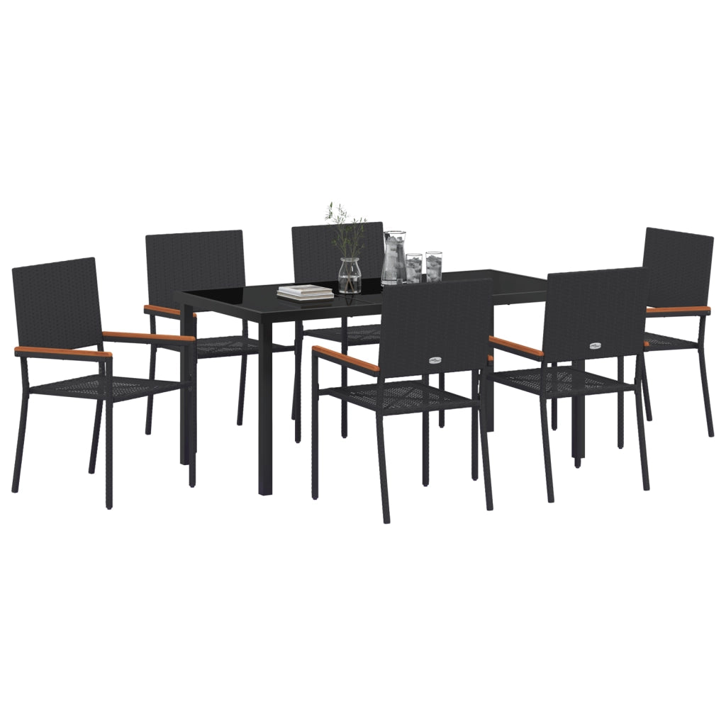 Set Pranzo Giardino in 7 Pezzi Nero in Polyrattan