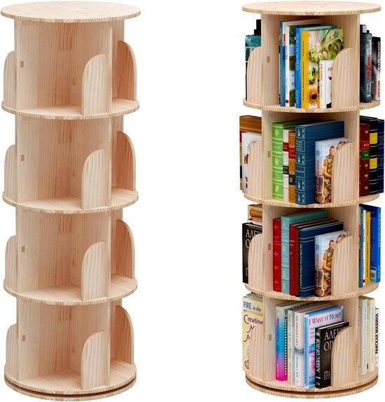 Libreria rotante, scaffale da appendiabiti, 360 gradi, scaffale per bambini e adulti, libreria multifunzionale in legno (4 pannelli)