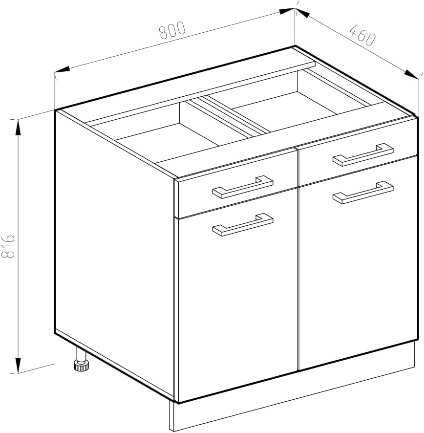 Mobiletto base per cucina R-Line, Bianco lucido, 80 cm Senza piano di lavoro, per la libera combinazione all'interno di sistemi cucina modulari