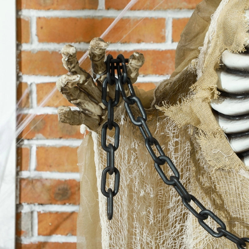Desviae Scheletro decorativo di Halloween sospeso animato in plastica khaki con luci e suoni per interni ed esterni protetti