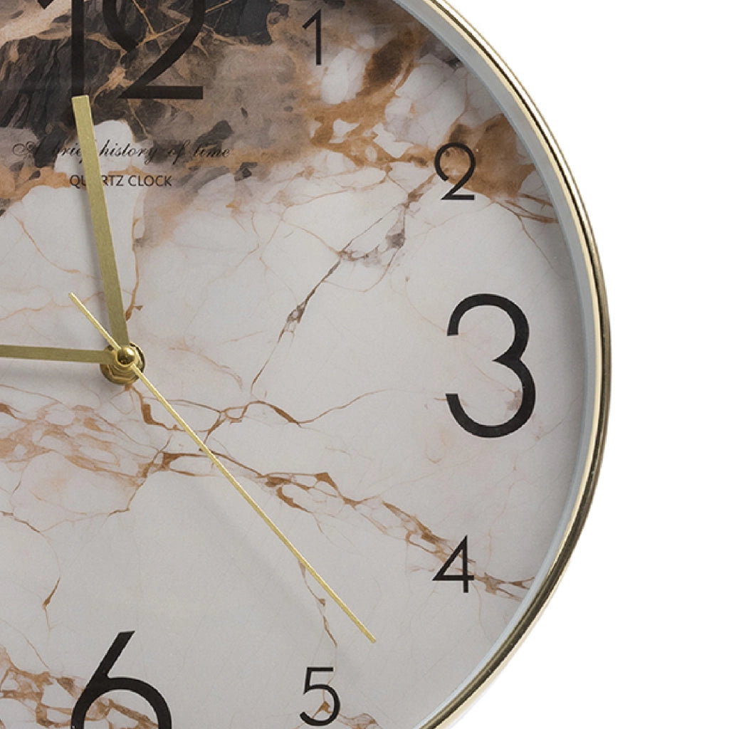 Orologio da Parete Mithas 30 cm Effetto Marmo con Cornice Argento o Oro Design Moderno Elegante per Soggiorno Cucina Ufficio Oro
