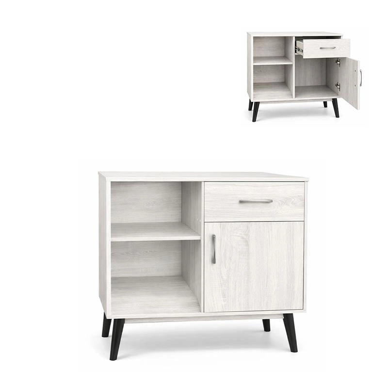 MOBILE MODERNO IN LEGNO CON 2 RIPIANI, 1 ANTA E CASSETTO COLORE BIANCO DIMENSIONI 94X38X74 CM