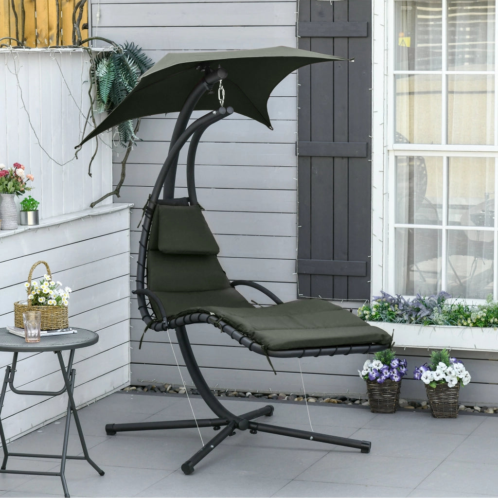 Poltrona a dondolo sospesa per esterni con parasole ¨C Zephmum ¨C Grigio scuro Nero 190x110x190 cm
