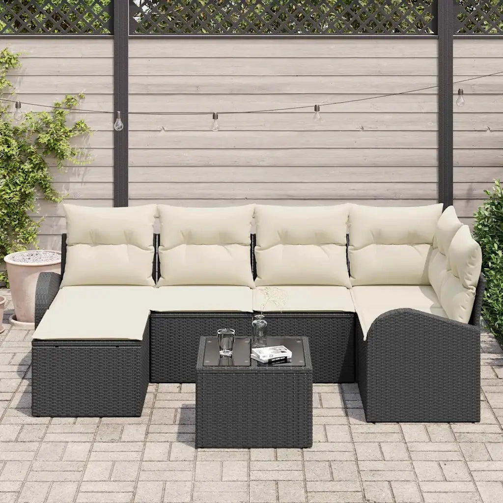 Set Divano da Giardino 7 pcs Nero polyrattan