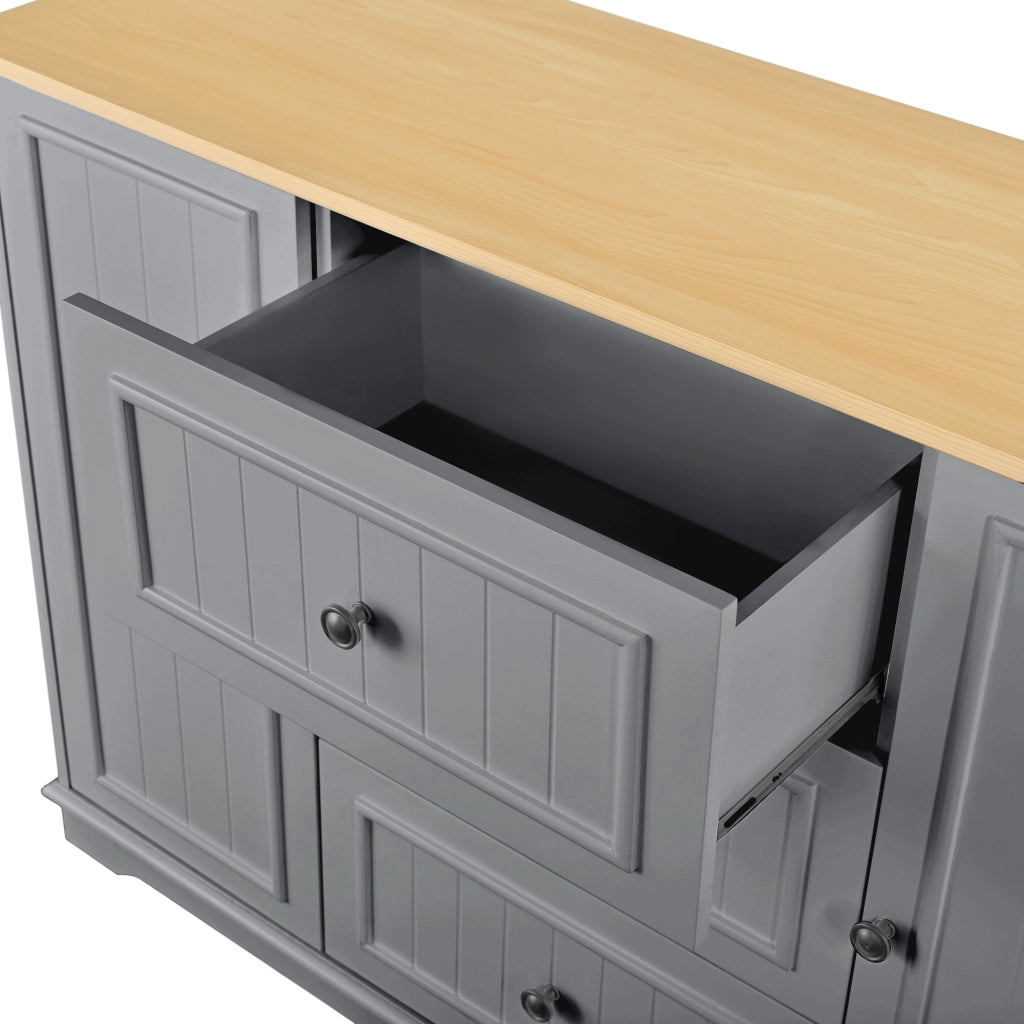 Credenza con 3 cassetti e 2 ante; ripiani regolabili - per cucina - in MDF - grigio