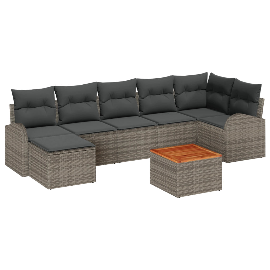 Set divani da giardino  8 pezzi con cuscini grigio polyrattan acacia