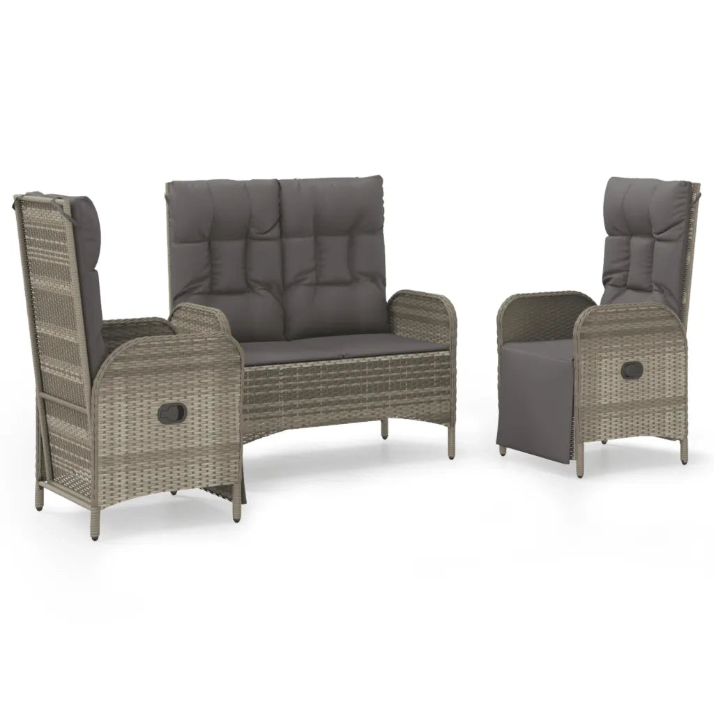 Set da Pranzo da Giardino 3 pz con Cuscini in Polyrattan Grigio 3185092
