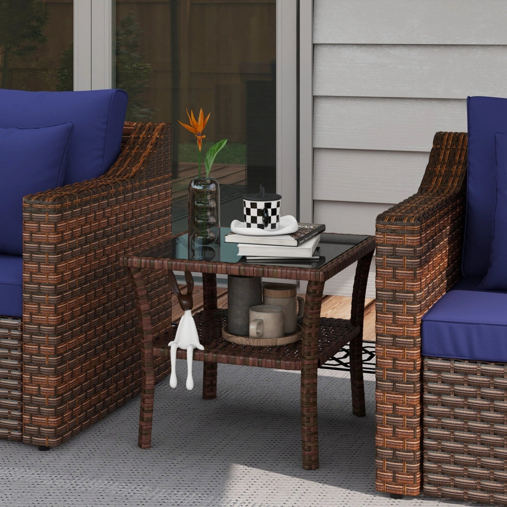 Tavolino da Giardino in Rattan ¨C zephmum ¨C Marrone 50x50x45 cm