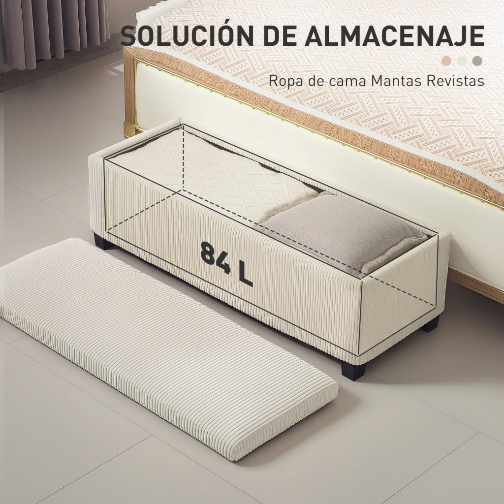 Pouf Contenitore Imbottito in Tessuto Velluto Beige ¨C zephmum ¨C 112x42x40 cm