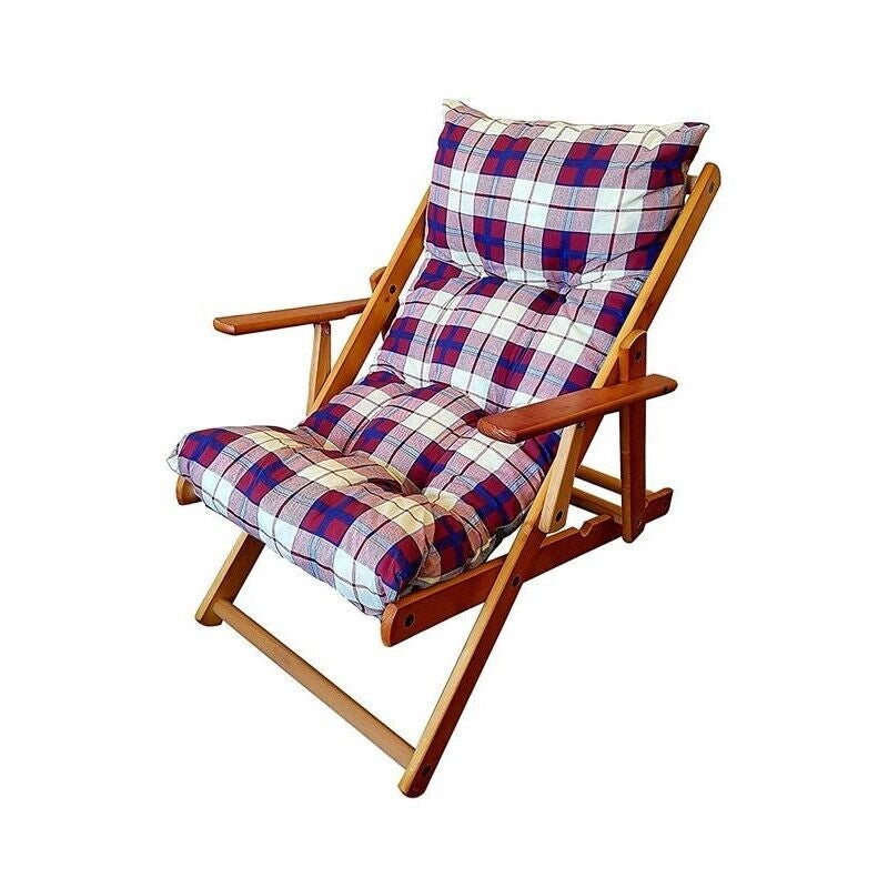 POLTRONA RELAX COMODONA ROSSO BORDEAUX SCOZZESE IN LEGNO CON  3 POSIZIONI