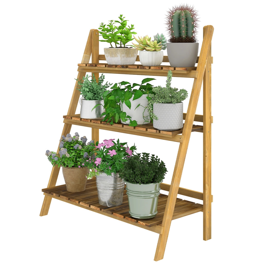 Scaffale per Piante 3 Livelli Pieghevole ¨C Zephmum ¨C Legno Naturale 80x37x93 cm