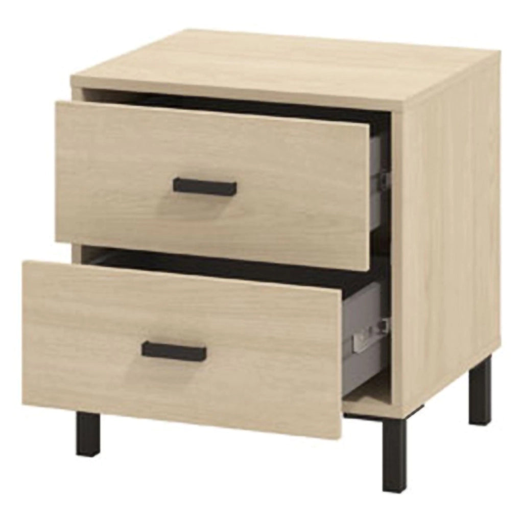 Piea, Comodino 2 Cassetti, 48x40x52h cm Marrone Rovere