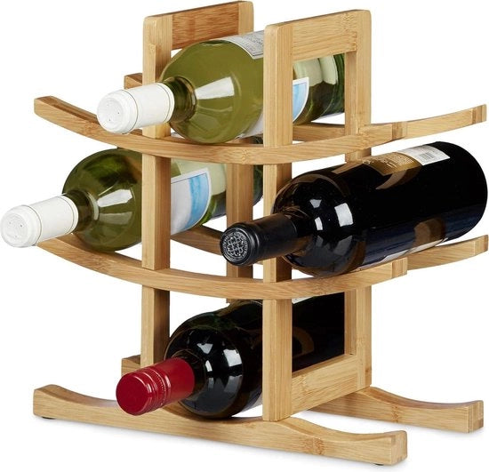 Wijnrek per 9 flessini in bambù - Design originale - Stante - 45 x 30 x 30 cm - Naturale