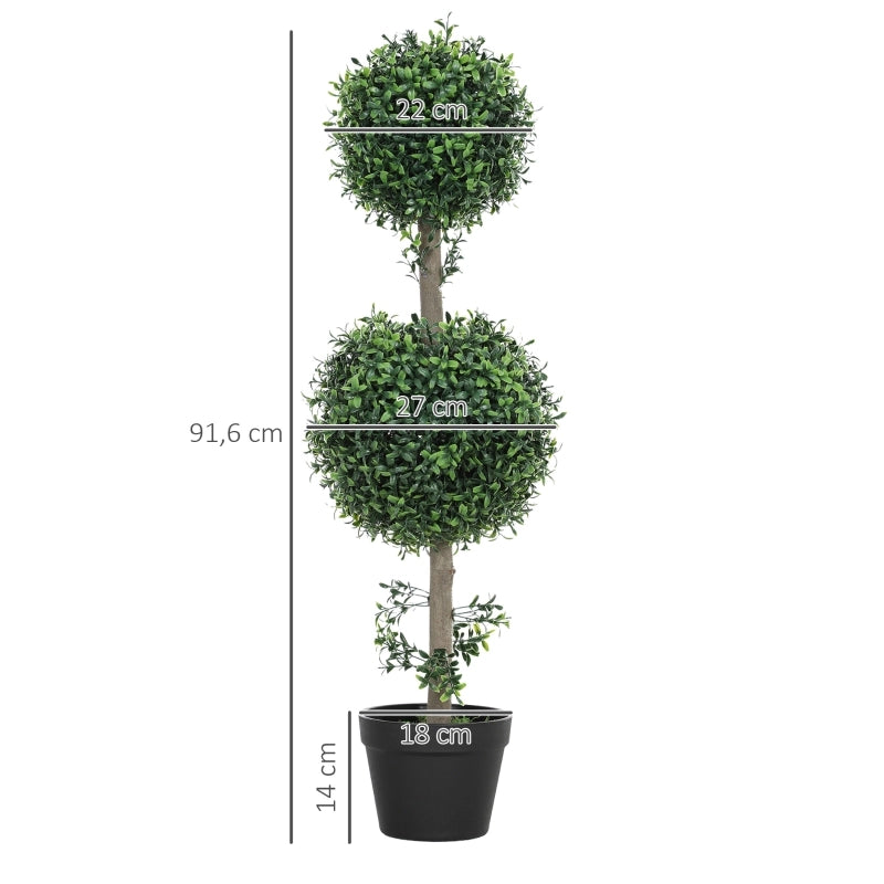 Piante artificiali di bosso sferiche con 2 vasi in plastica verde, 91,4 cm con protezione UV per interno ed esterno
