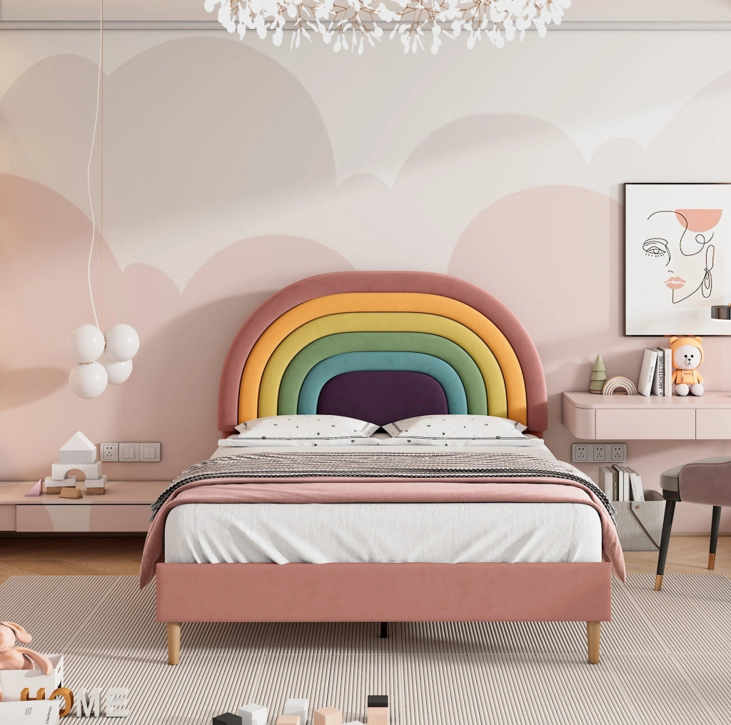 Letto imbottito rosa 140 x 200 cm in velluto con testiera regolabile