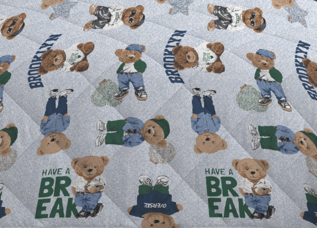 Trapuntino Piumino Estivo Primaverile 100gr/mq Leggero Disegno Teddy - Singolo - Azzurro