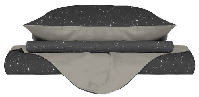 Copripiumino Singolo con Federe Stampato in Microfibra Stars Grigio