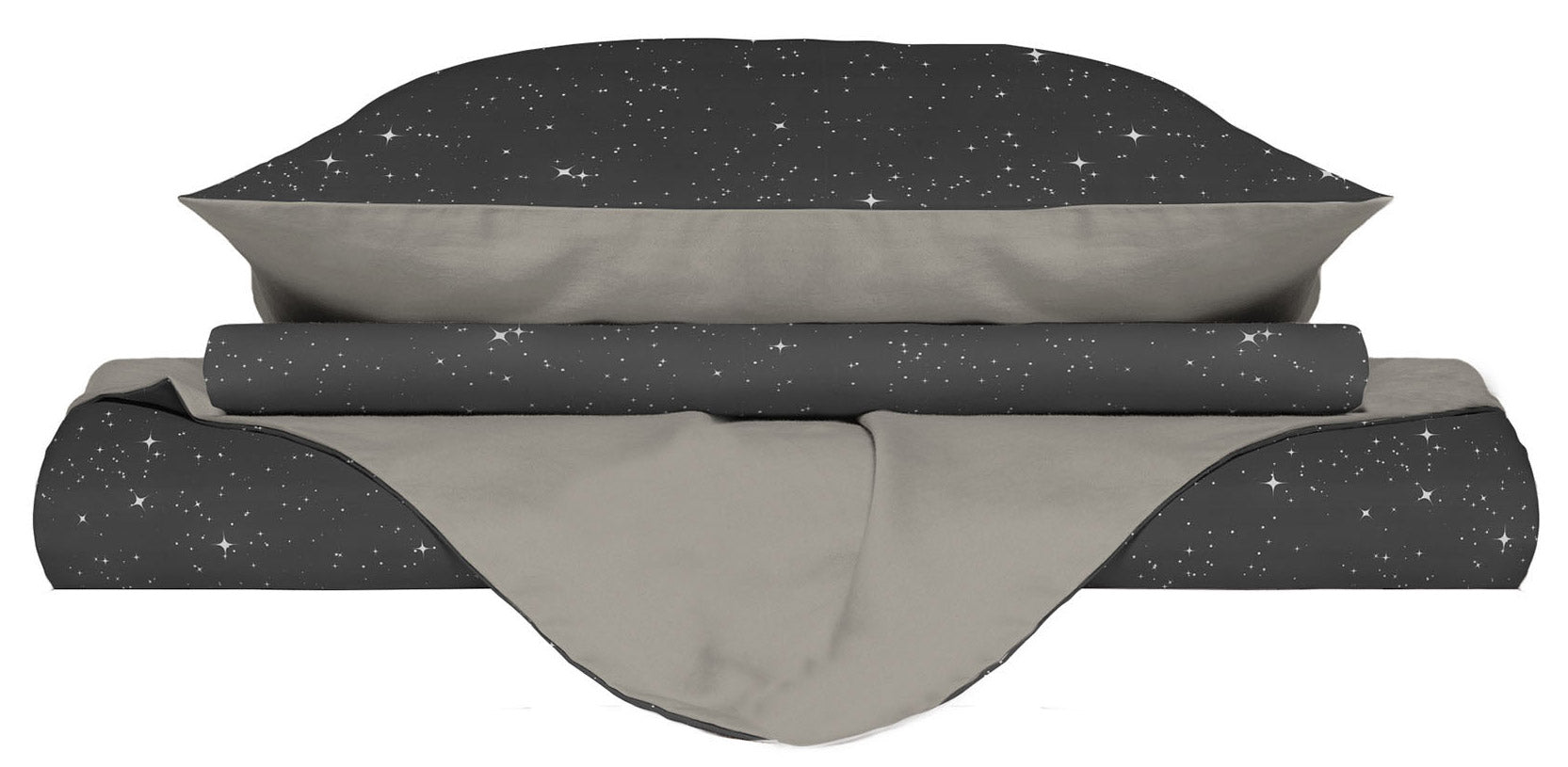 Copripiumino Matrimoniale con Federe Stampato in Microfibra Stars Grigio