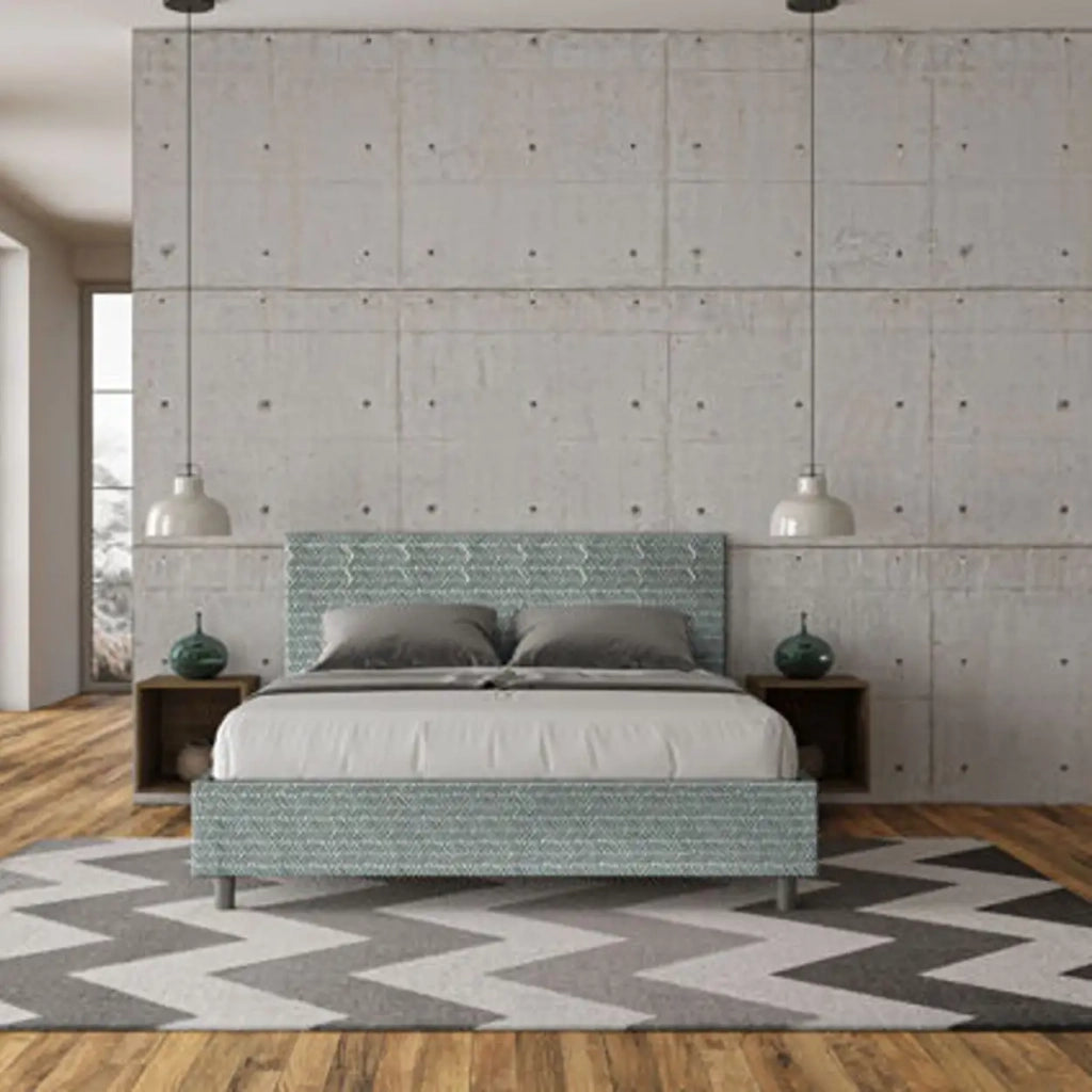 Letto matrimoniale contenitore imbottito 160x210 tessuto Aragona 7 azzurro Adele