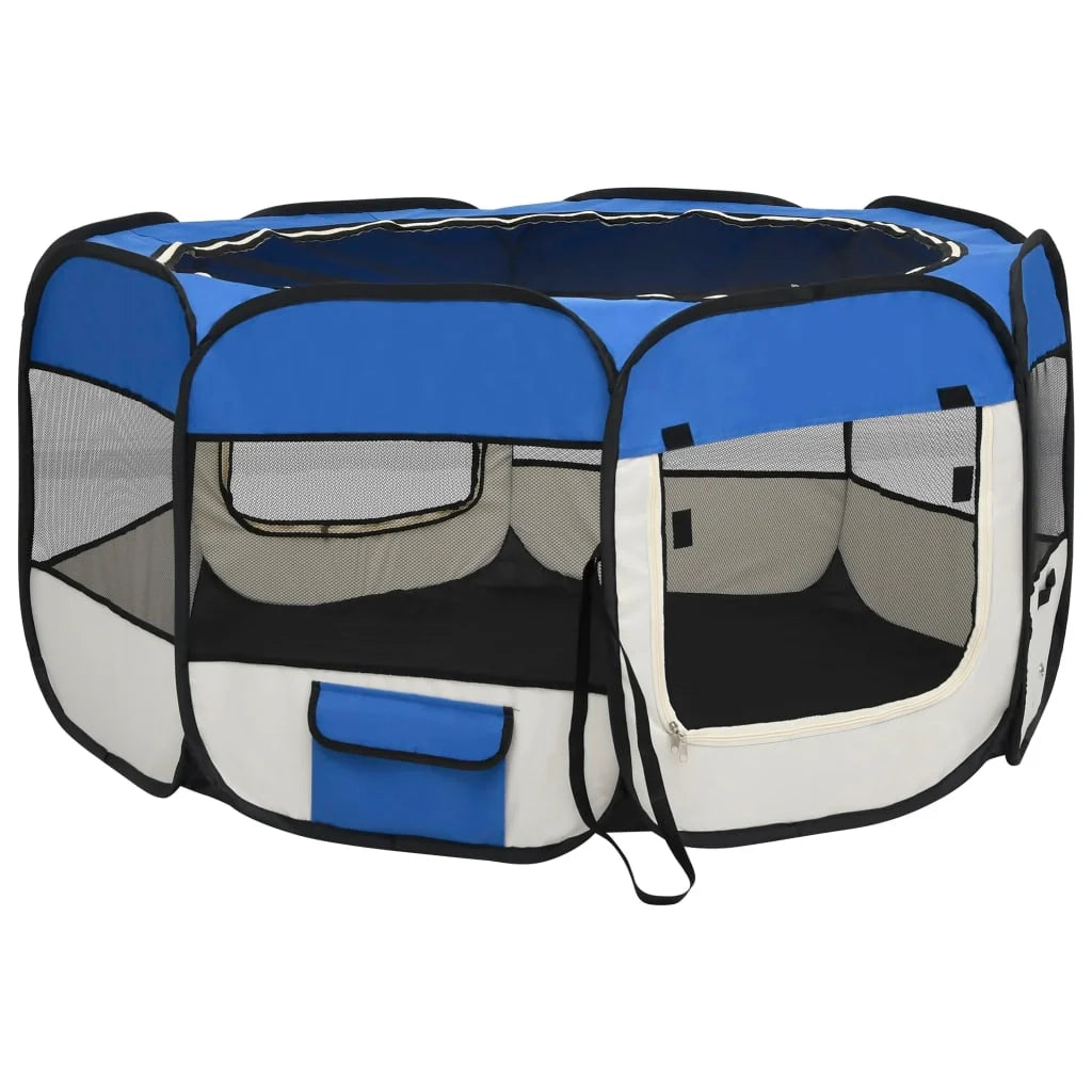 Box pieghevole per cani con borsa per il trasporto 125 x 125 x 61 cm blu 02_0001725