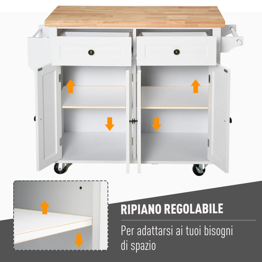 Carrello da Cucina con Ripiani Regolabili ¨C zephmum ¨C Bianco 111x44.5x82.5 cm