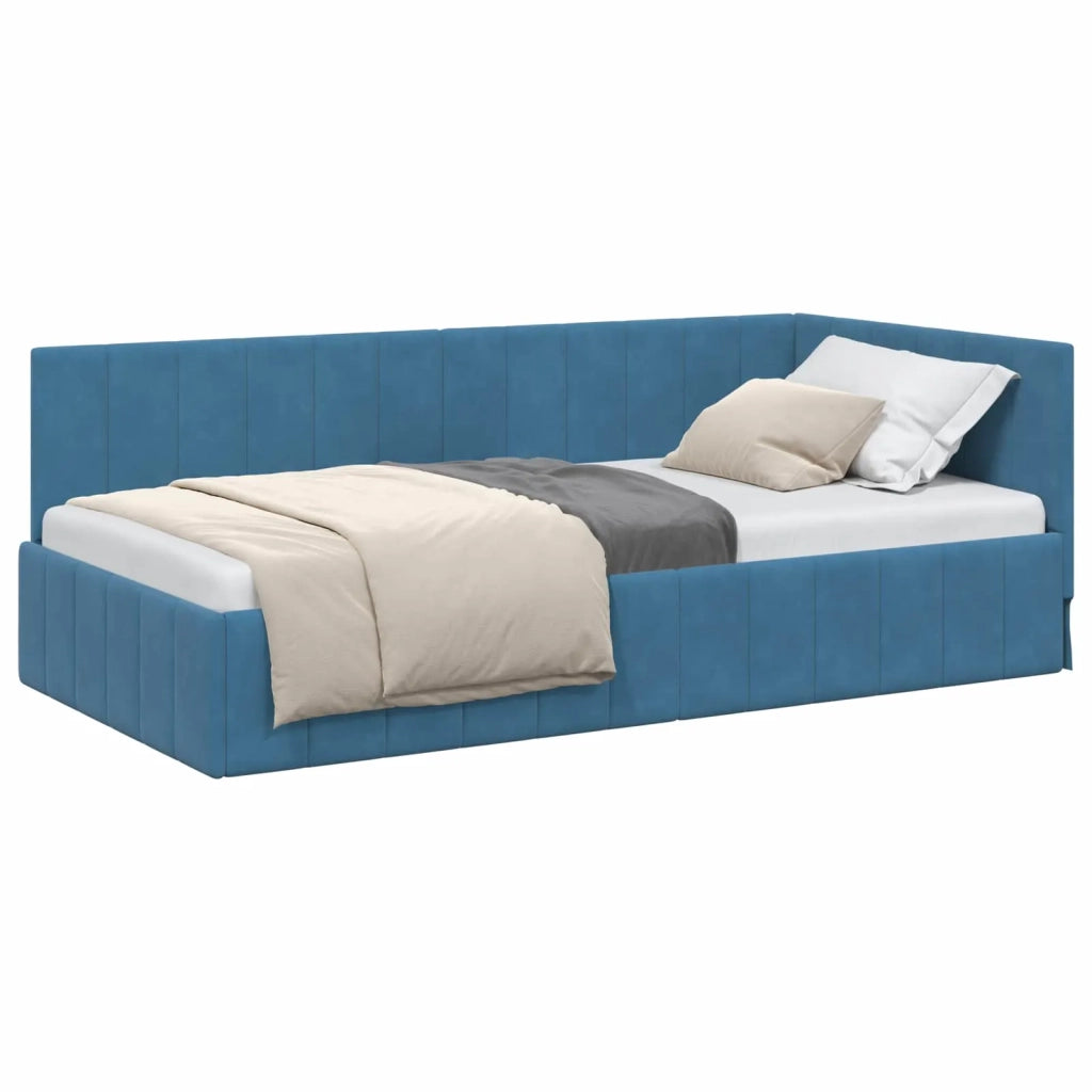 Cornice del letto ad angolo Blu 100 cm x 200 cm Velluto