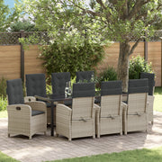 Set da Pranzo da Giardino 9 Pezzi con Cuscini Grigio Chiaro Rattan Polimerico