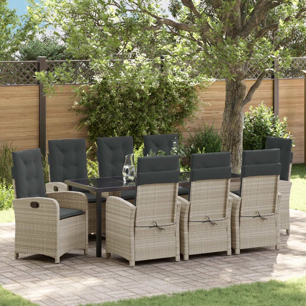 Set da Pranzo da Giardino 9 Pezzi con Cuscini Grigio Chiaro Rattan Polimerico