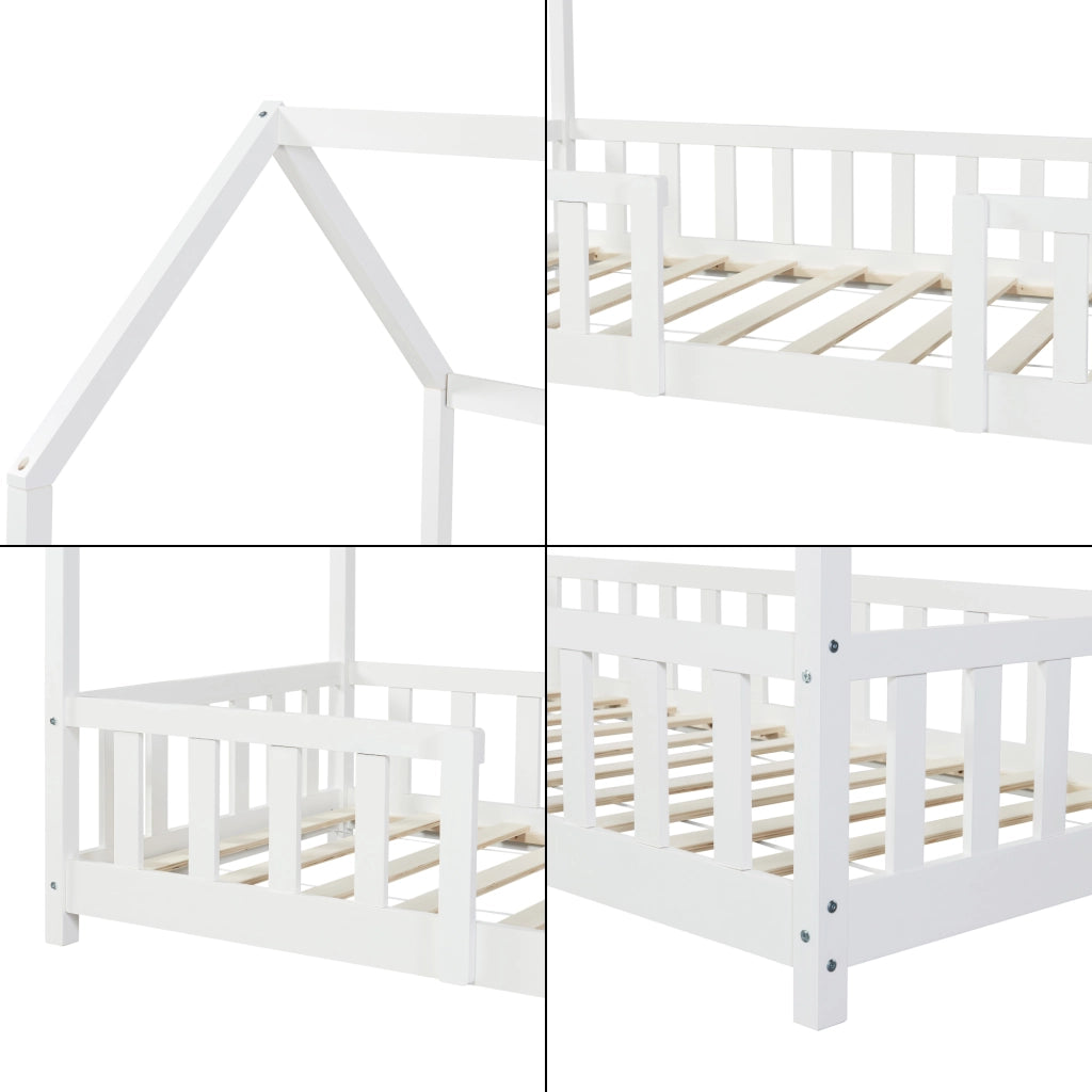 Letto per Cameretta Sisimiut a Forma di Casetta con Materasso 90x200 cm Bianco [en.casa] [neu.haus]