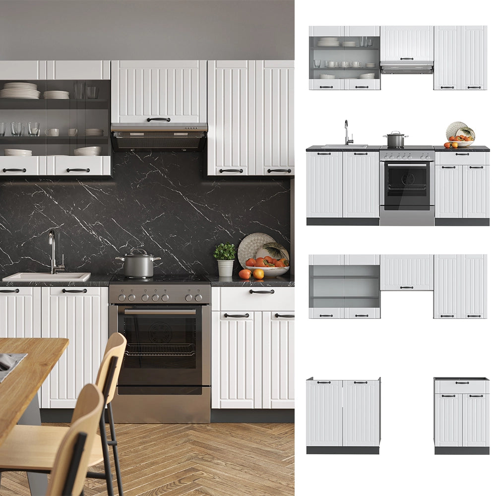 Vicco Cucina componibile Bianco casa di campagna/antracite 200 cm senza piano di lavoro