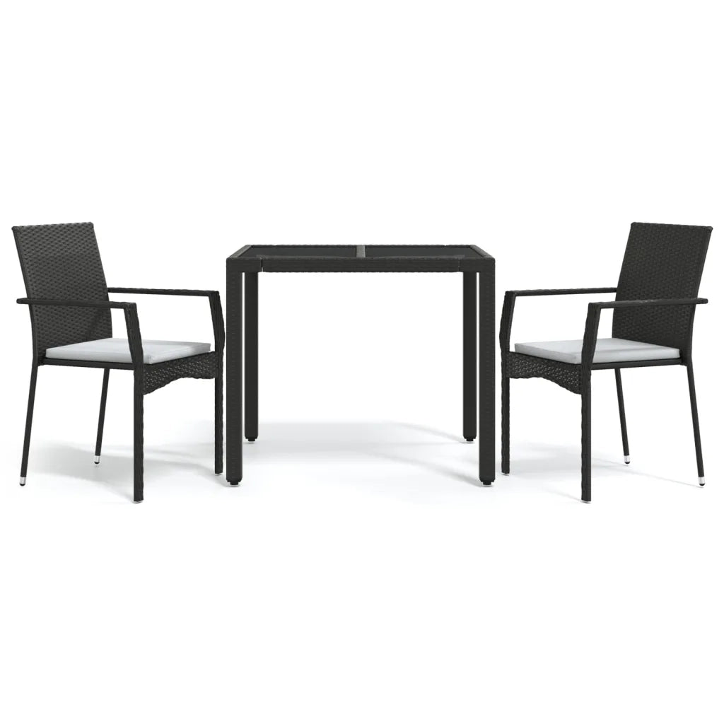 Set da Pranzo da Giardino 3 pz con Cuscini Nero in Polyrattan 3184975
