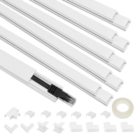 Pacco di 10 Trattamento di Cavo Autoadesivo Bianco 40 cm x 10 Pezzi - 4 m Copertura di Cavo in PVC per nascondere i cavi in casa/ufficio - 15 x 9 mm Piccolo + .