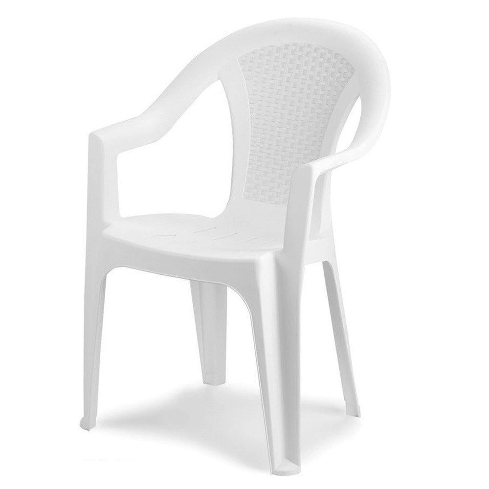 Trade Shop - Set 4pz Sedia Da Giardino Con Schienale Effetto Rattan 54x56x81cm Plastica Bianca 869516 -