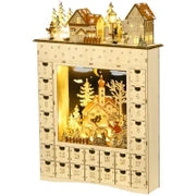 Calendario dell'Avvento da Riempire con 24 Cassetti e Luci a LED, in Legno Naturale 36 x 9 x 52 cm